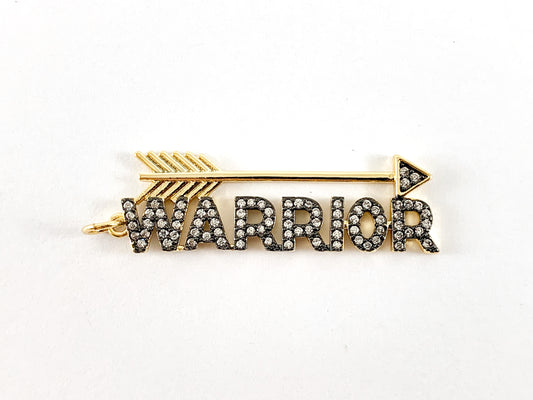 Real Gold 18K Plated Micro CZ Pave Rhinestone "WARRIOR" Arrow Pendant Charm Over Brass 4pcs
