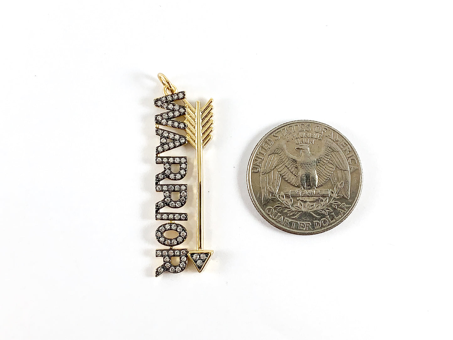 Real Gold 18K Plated Micro CZ Pave Rhinestone "WARRIOR" Arrow Pendant Charm Over Brass 4pcs