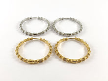 Load image into Gallery viewer, Real 18K Gold/Platinum Plated CZ Pave Circle Textured Hoop Earring Over Copper 2 pairs
