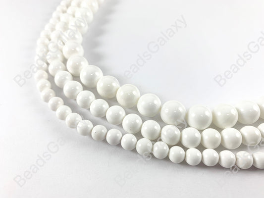 Smooth White Tridacnidae/Tridacna Shell Round Beads Around 15"