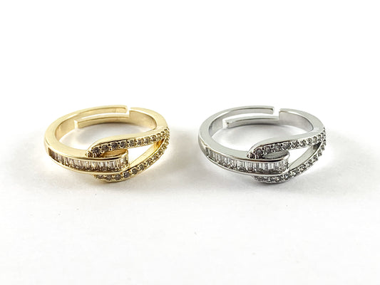 Real 18K Gold/Platinum Plated CZ Pave Adjustable Ring 4 pc