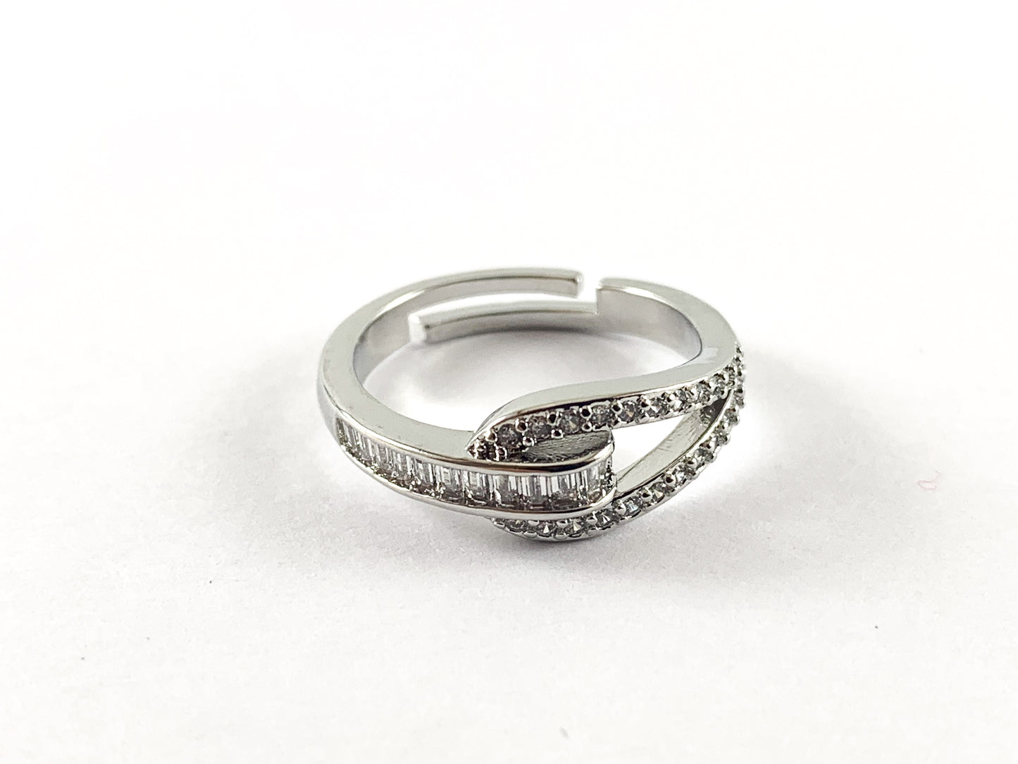 Real 18K Gold/Platinum Plated CZ Pave Adjustable Ring 4 pc