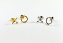 Load image into Gallery viewer, Real 18K Gold/Platinum Plated Pave XO Earring Stud Component Over Copper 5pairs
