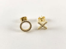 Load image into Gallery viewer, Real 18K Gold/Platinum Plated Pave XO Earring Stud Component Over Copper 5pairs
