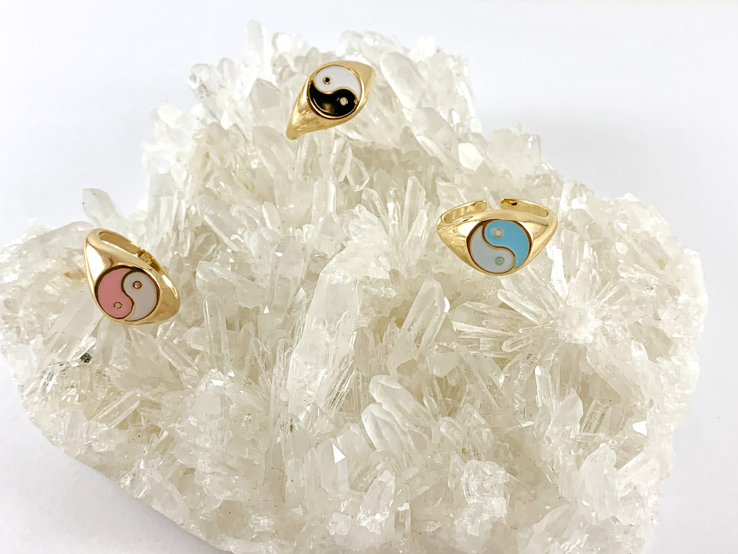 Real Gold 18K Plated Enamel Yin Yang Ring 4pc