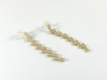 Load image into Gallery viewer, Real 18K Gold/Silver Plated CZ Pave Trendy Chevron ZigZag Earrings Over Copper 1 pair
